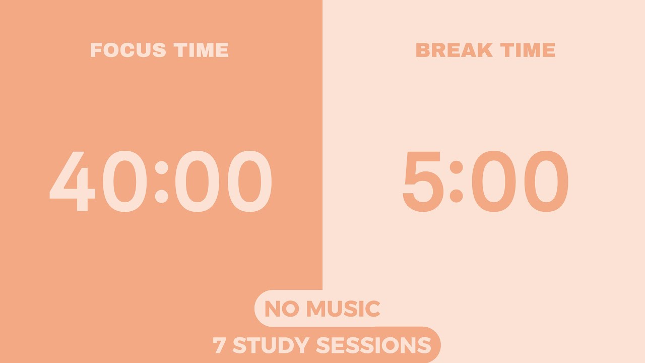 5-Hour 40/5 Pomodoro Timer | No Music | Study With Me | Deep Focus | Work · ADHD · Countdown