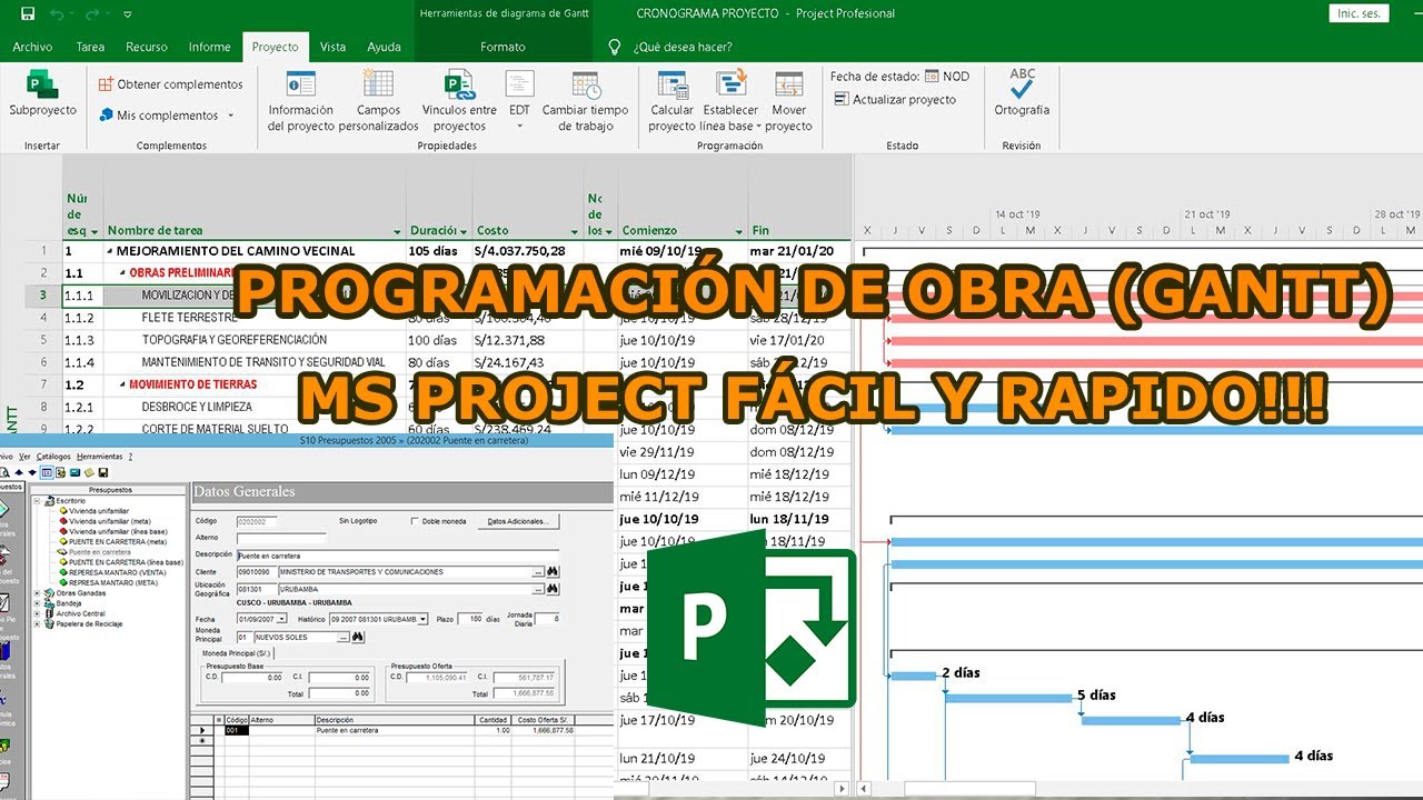 PROGRAMACI&Oacute;N DE OBRA (GANTT) MS PROJECT F&Aacute;CIL Y R&Aacute;PIDO