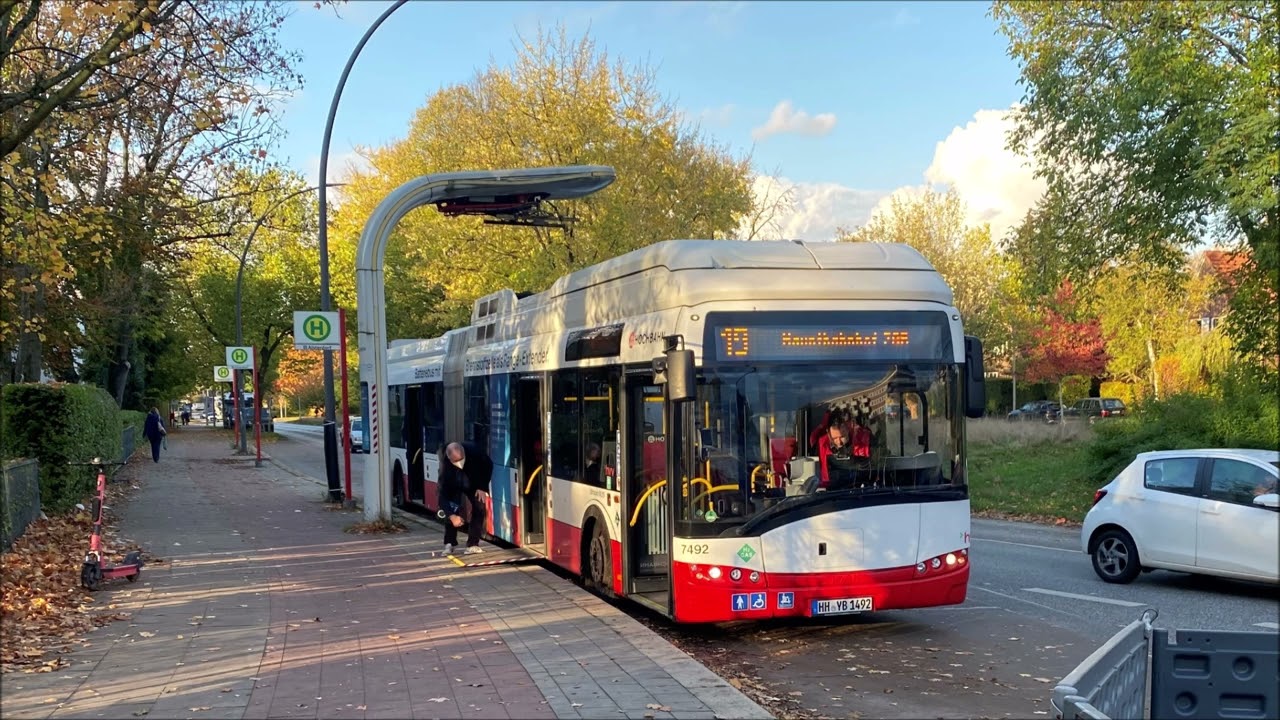 [Sound+Mitfahrt] Solaris Urbino 18,75 electric (Hamburger Hochbahn Ag Wagen 7492) auf der Linie 19