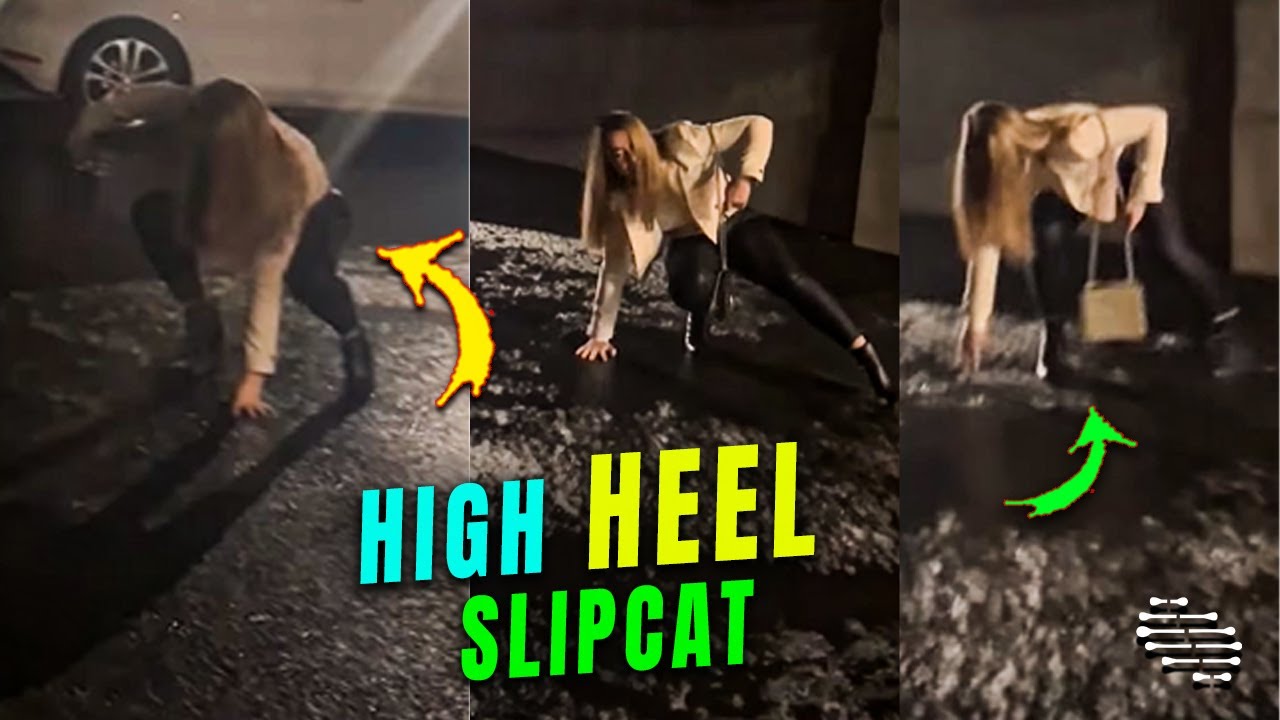 Girl Wearing a High Heel Slip on Ice