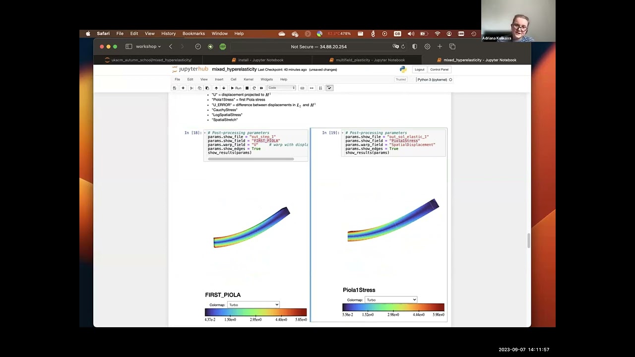 Jupyter tutorial on mixed formulation for hyperelasticity (UKACM School Hands-on 5)