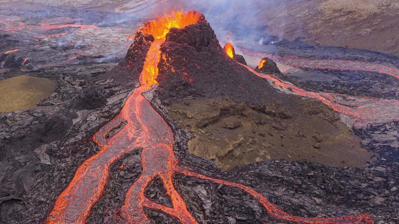 Drone footage shows lava flowing out of Iceland volcano