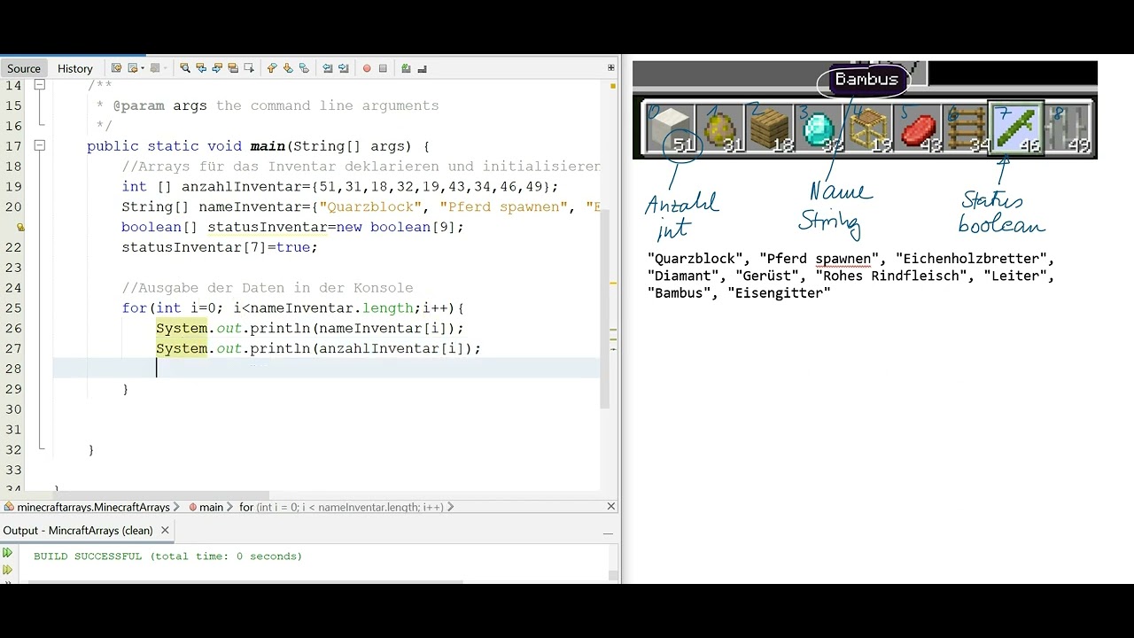 Java - Arrays Elemente ausgeben mit for-Schleife