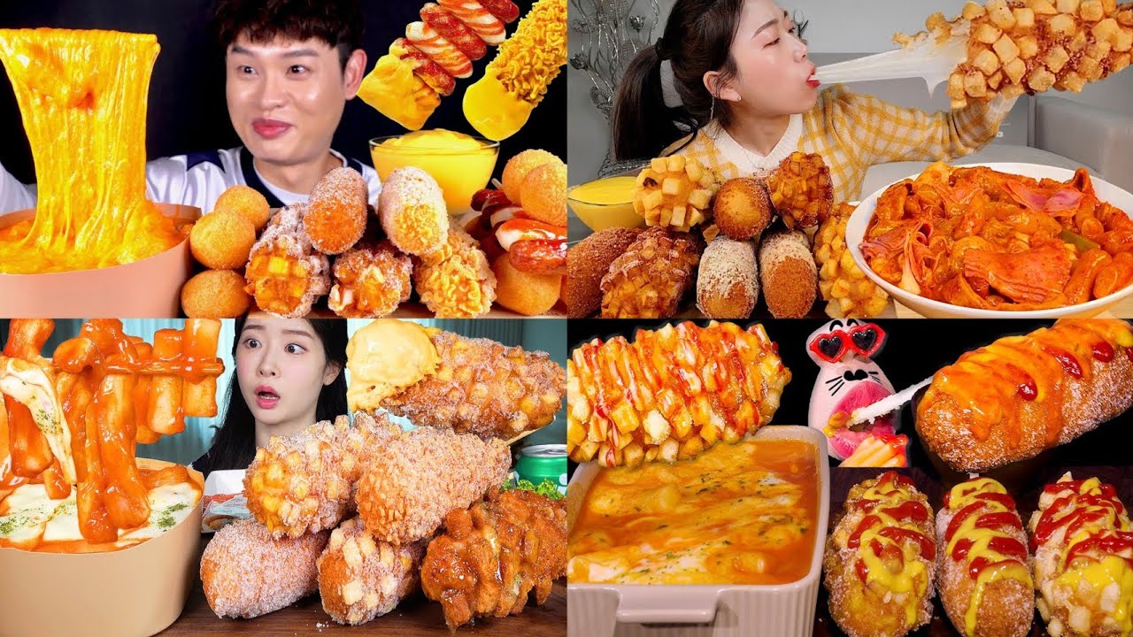 tteokbokki and Corn Dog mukbang [ASMR]compilation| The sound of eating🍲🌶️🔥🥢