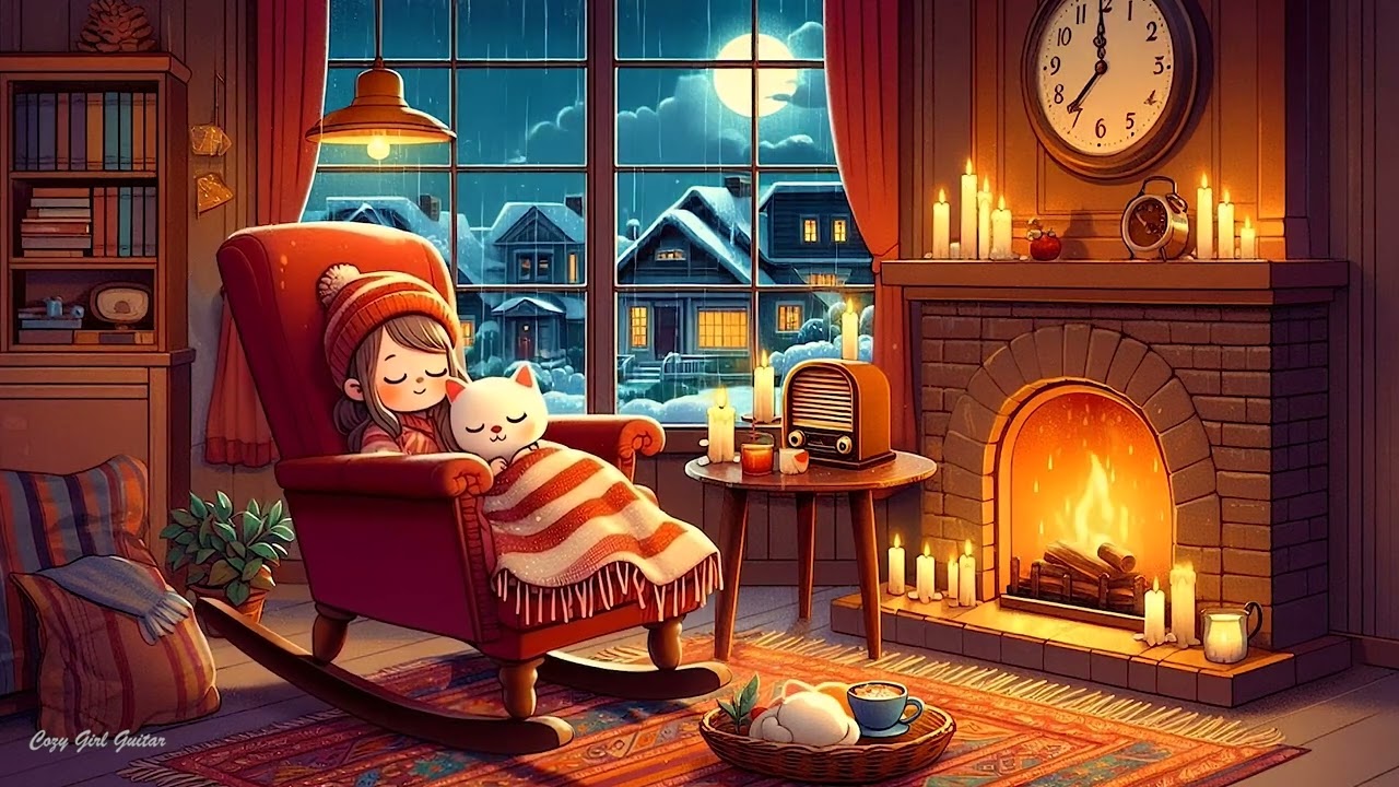 Relaxing Guitar From Another Room #5 | Vintage Fireplace Ambience (1950s)