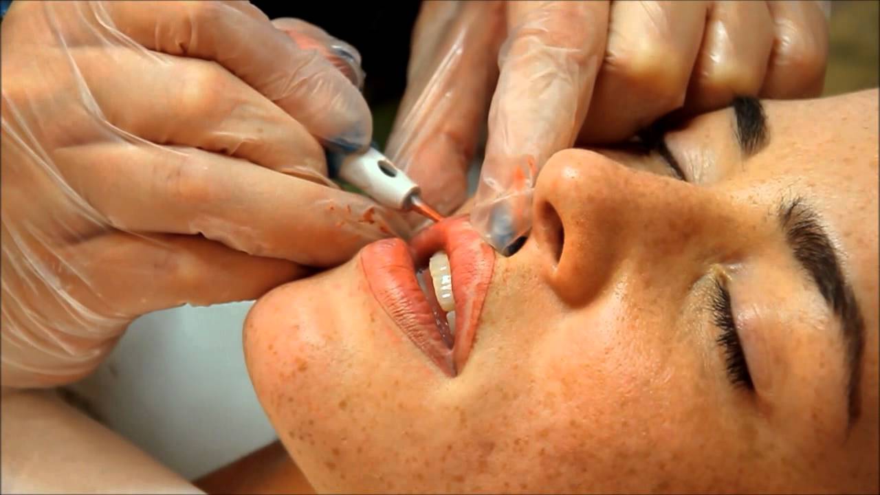 Permanent Makeup Lips procedure. Before and After.