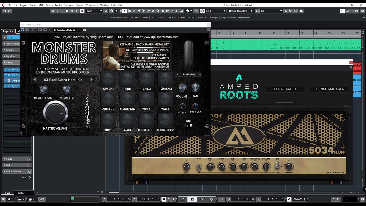 Test Sound Monster Drum RacikSuara Hardcore Metal Kit V2 With Free Guitar Plugins #MonsterDrumVST