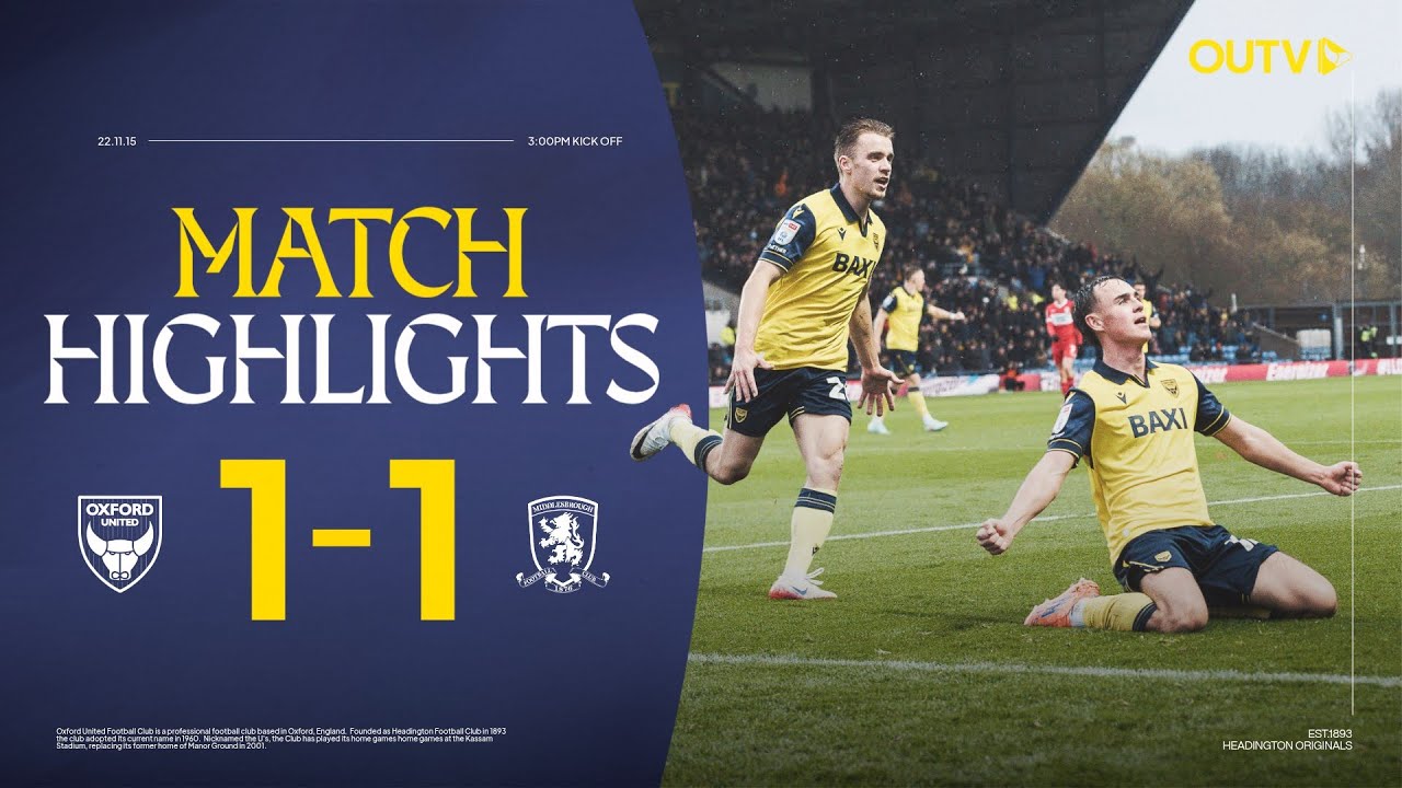 Luke Harris Scores to Secure Oxford United a Point Against Middlesbrough | Championship Highlights