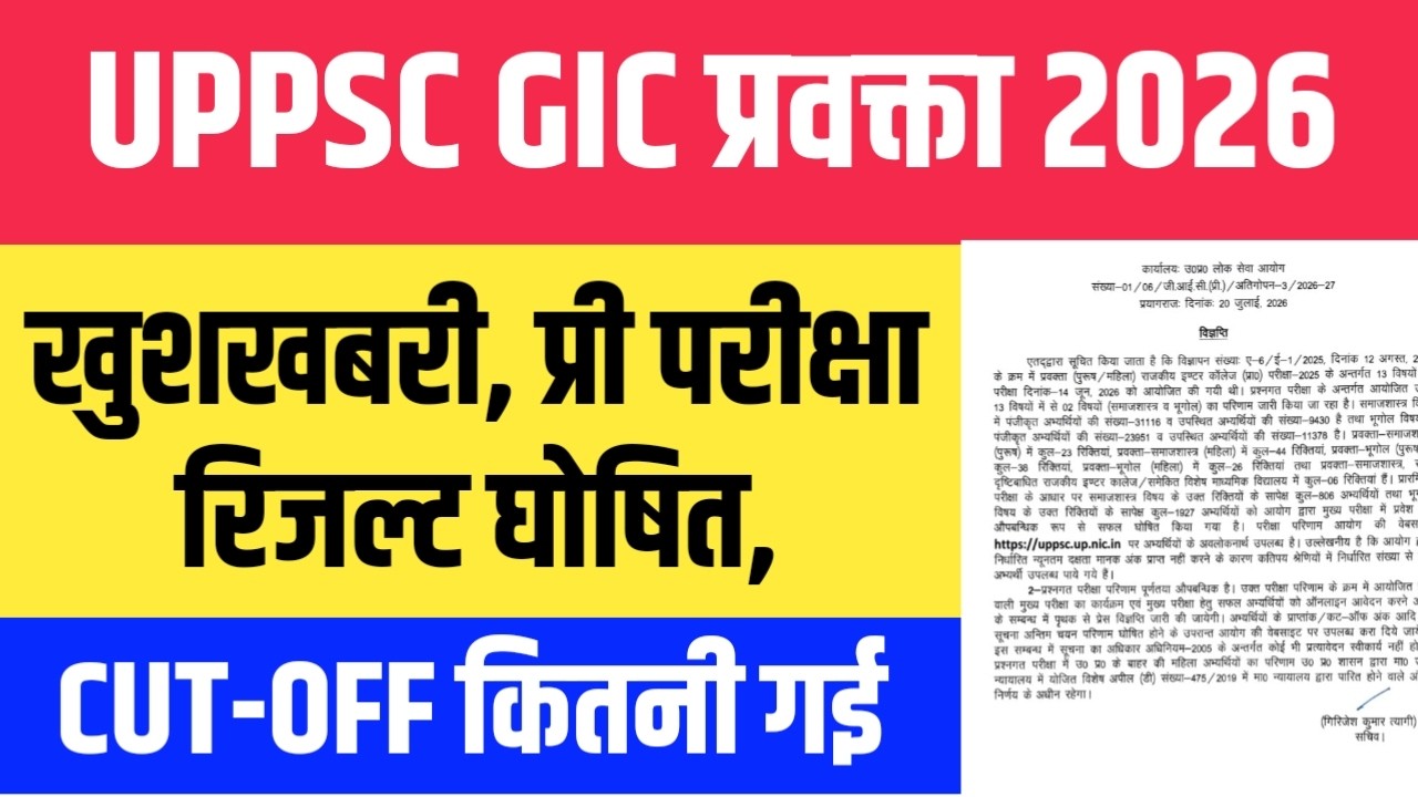 UPPSC GIC प्रवक्ता 2026 Pre Exam Result घोषित। कितनी गई CUT-OFF