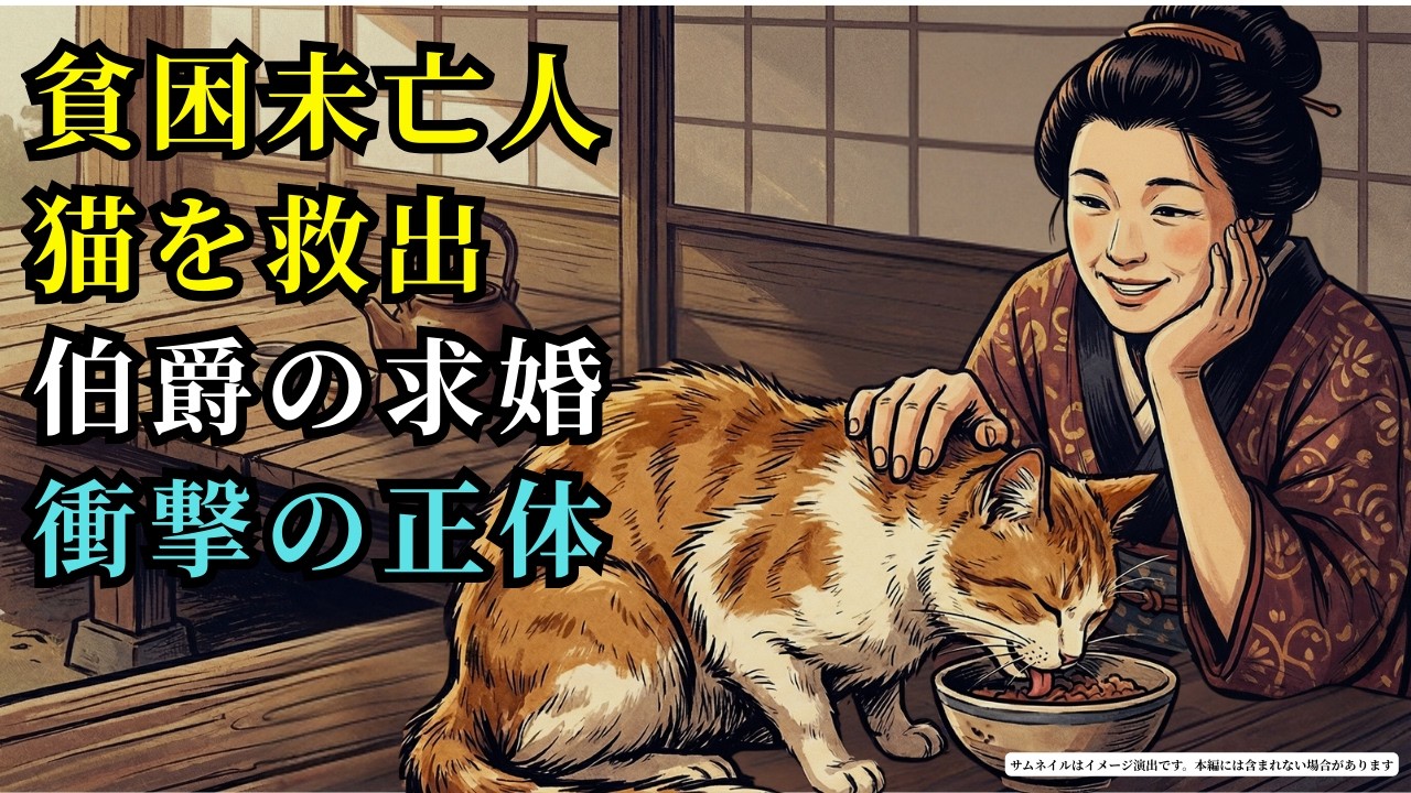 一匹の野良猫が未亡人に餓死から救われた。数日後、彼女は突然、裕福な伯爵に結納品を持参して求婚され、そしてその猫の思いがけない正体とは (AIフィクション)  | 伝説 | 昔話 | 説話 | 民話