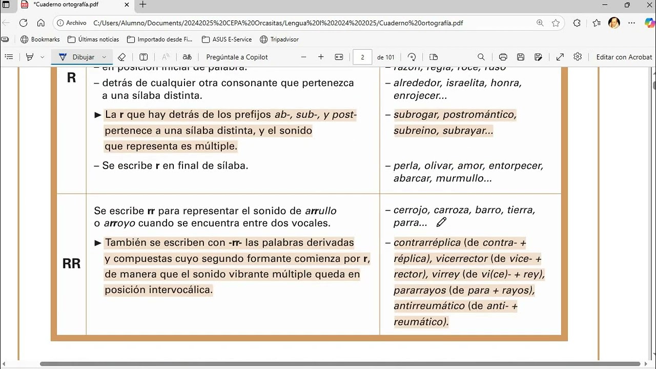 Ortografía y léxico: la r y la rr (Lengua I y II ESO Adultos 2025-2026)
