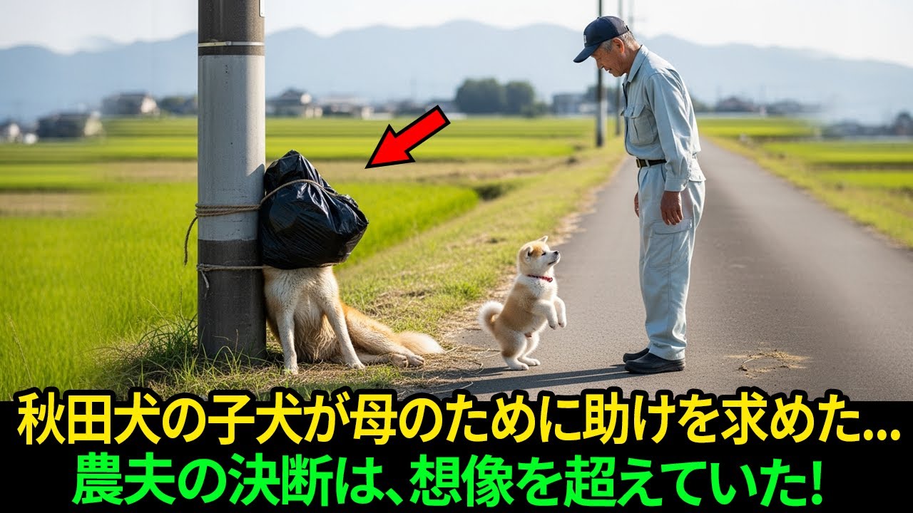 秋田犬の子犬が、母のために助けを求めた…農夫が下した決断は、誰も想像できなかった!
