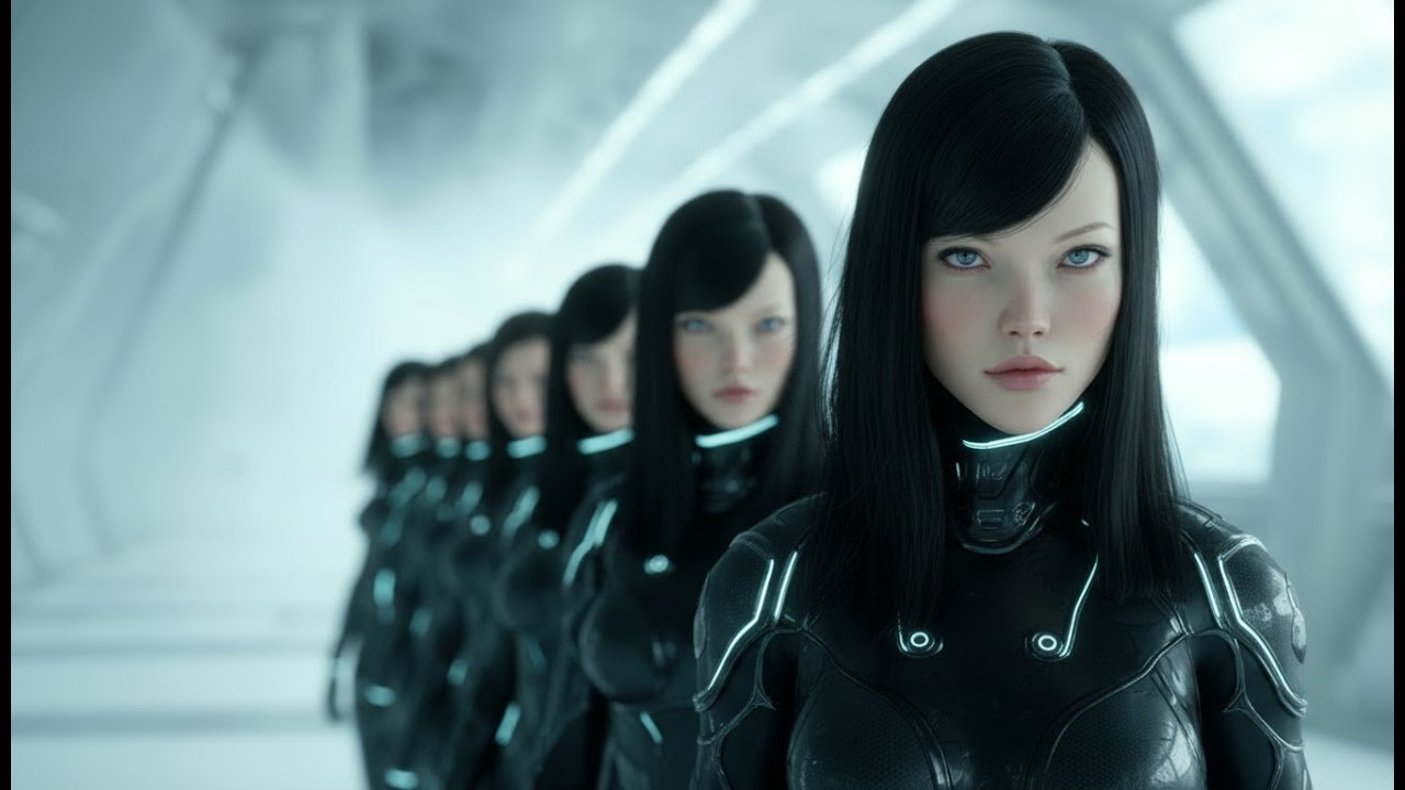 Shadow Android Girl Exploring a Beautiful Humanoid Android World in the Year 3108 4K