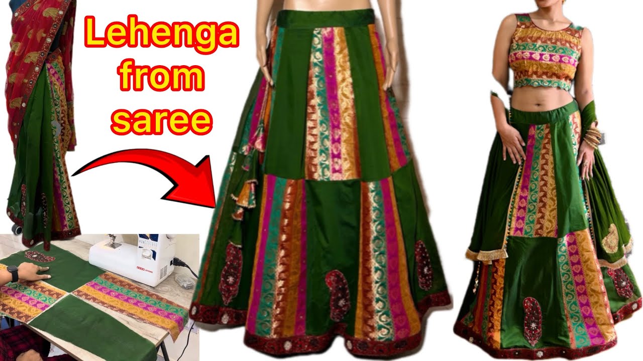 Saree Ka Lehenga kaise Banaye/Designer Lehenga from saree full tutorial step-by-step ￼