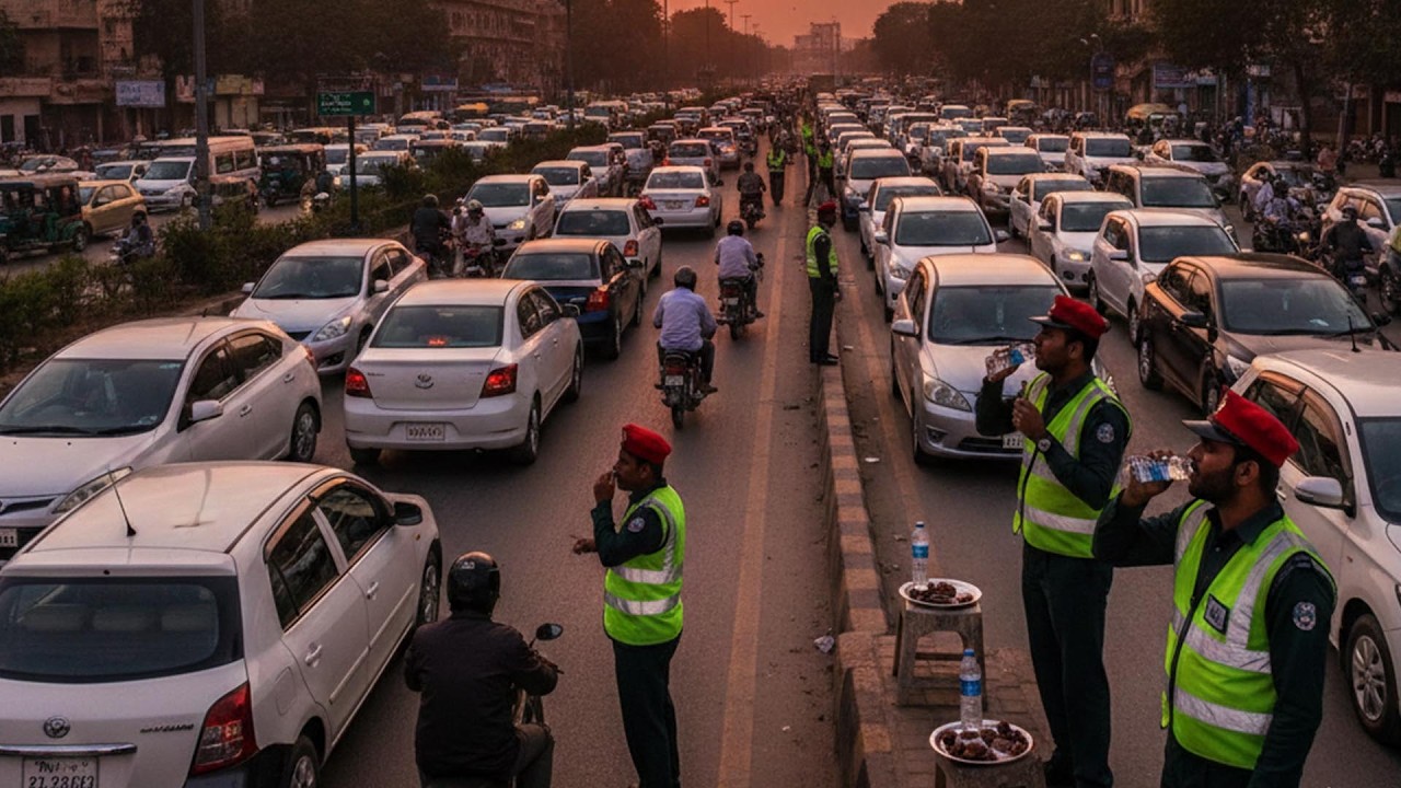 Lahore Traffic Wardens Perform Duty & Break Fast on Roads