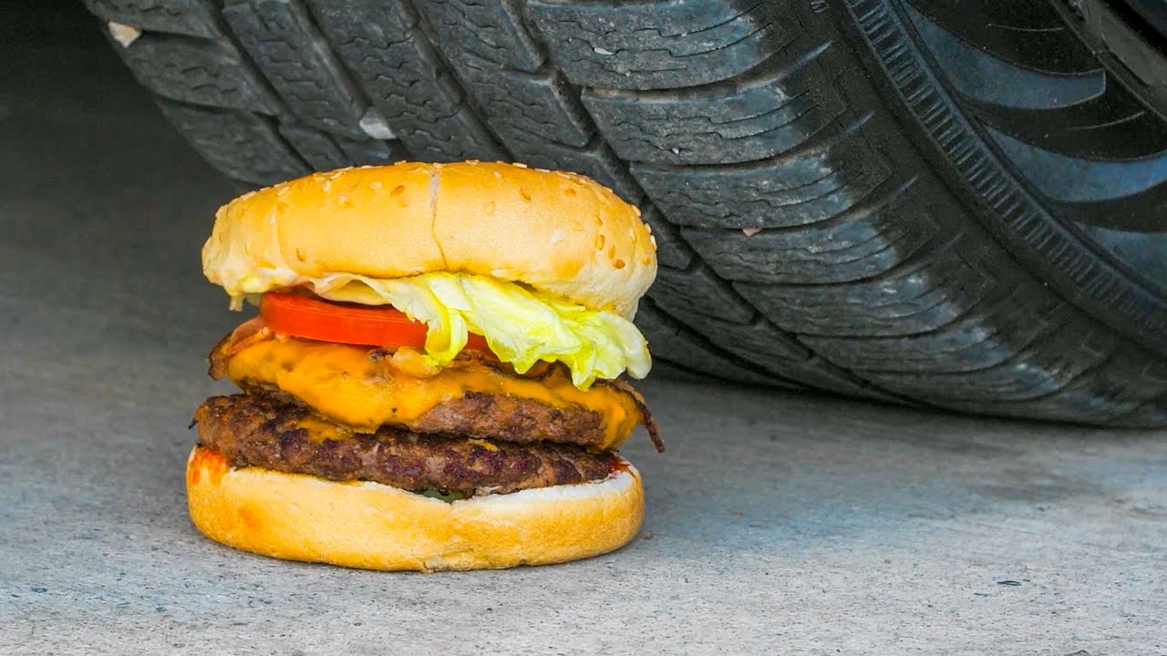 Experiment: Burger vs Car - Crushing Crunchy & Soft Things by Car!