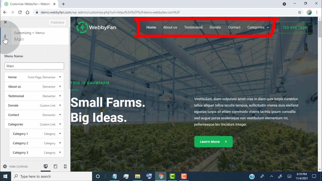Как настроить навигационное меню заголовка (тема Astra для сайта WordPress)