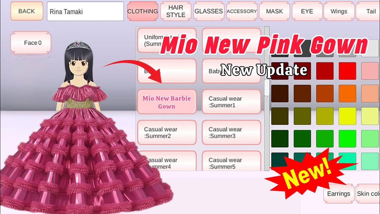 New Update Mio Aida's New Barbie Pink Gown 🩷🎀 | Secret Outfit Unlocked in Sakura School Simulator