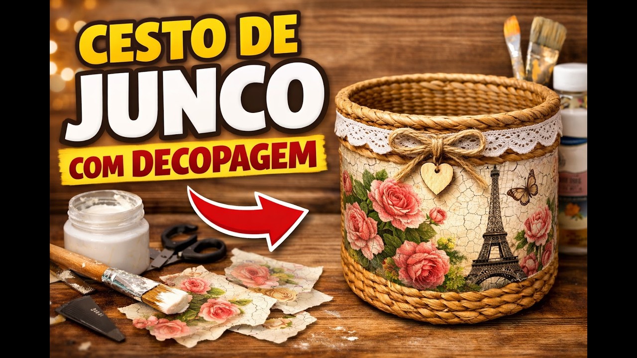 CESTA DE JUNCO COM DECOPAGEM