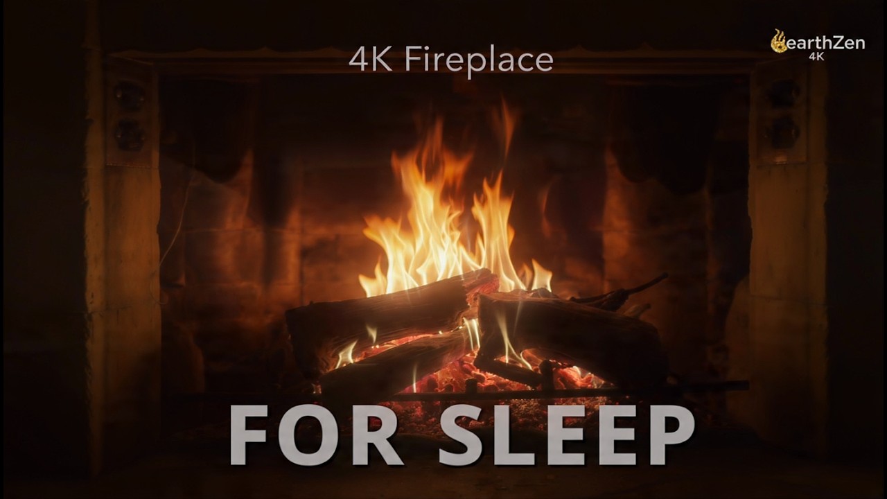 Night Fireplace 4K – Calm Fire Sound