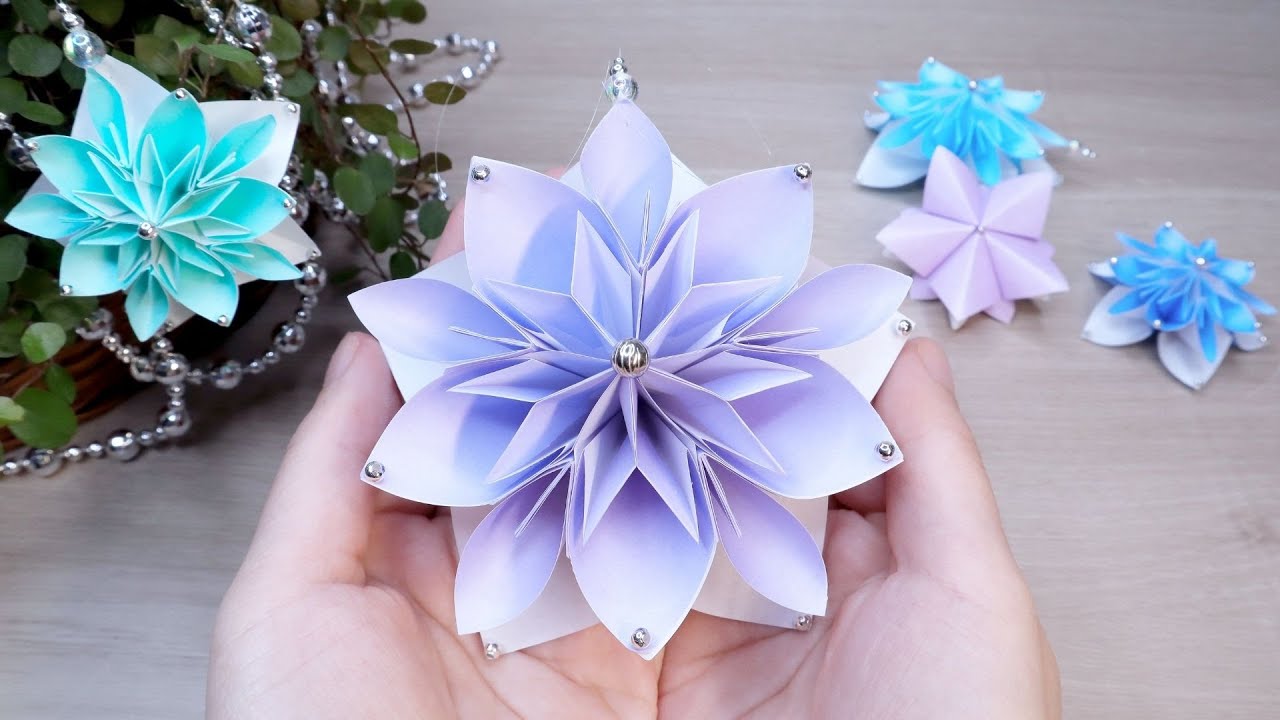 【折り紙花雪の結晶】クリスマスオーナメント｜折り紙立体雪の結晶簡単な作り方｜冬の飾り｜Origami Christmas snowflakes｜AyaWangPaper