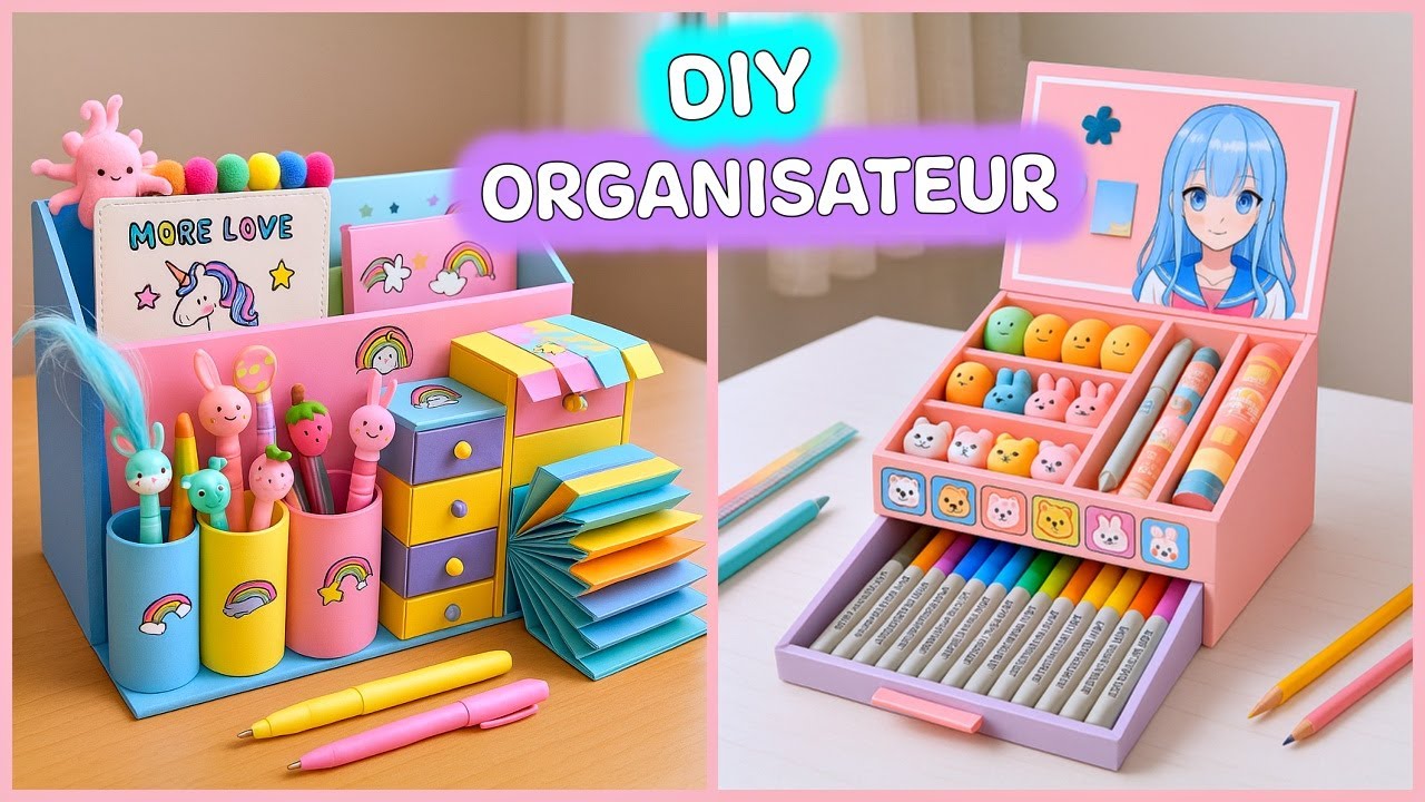 ORGANISATEURS DE BUREAU TROP MIGNONS ET COLORÉS – DIY FACILE