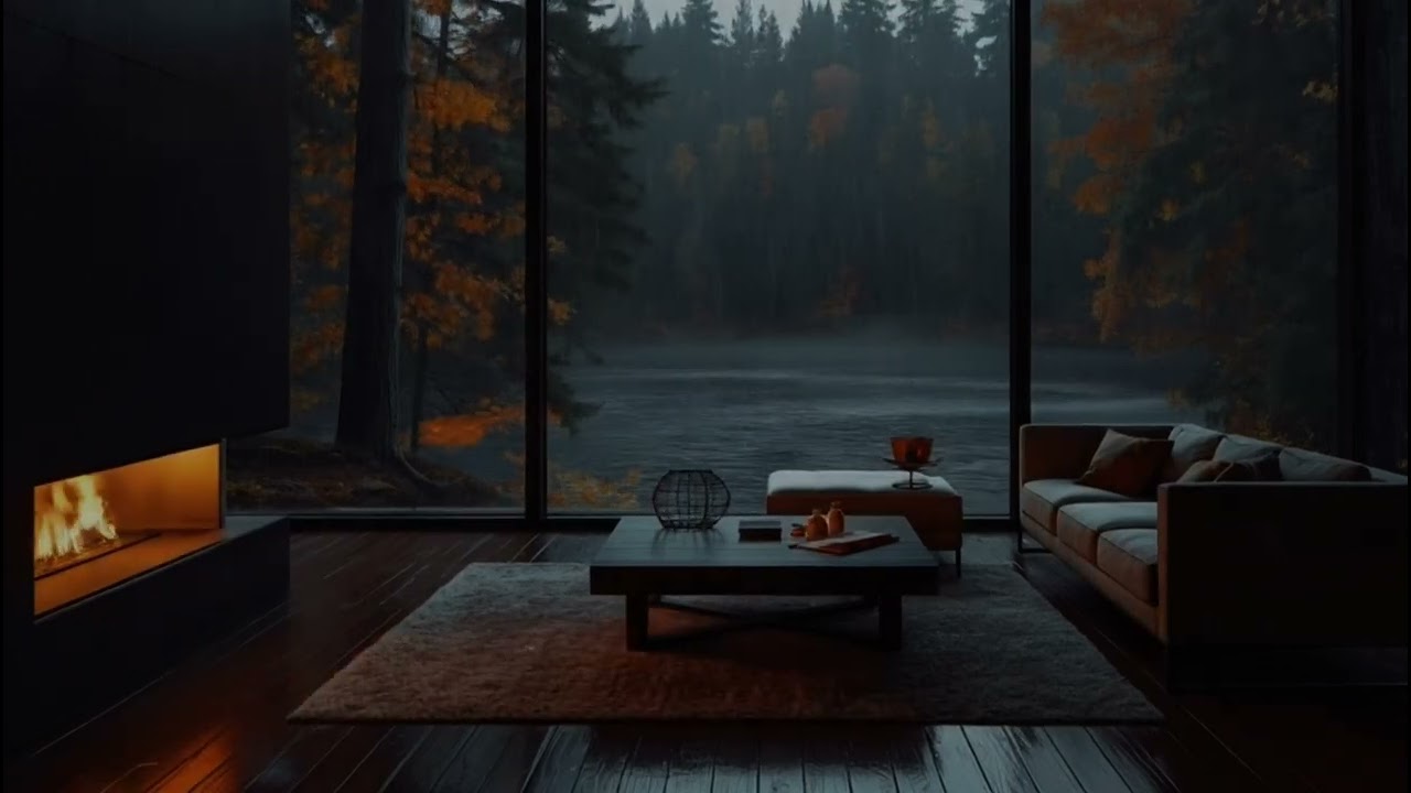 Rainy Forest Lake View + Fireplace Ambience 🌧️🔥 2 Hours for Studying & Deep Focus