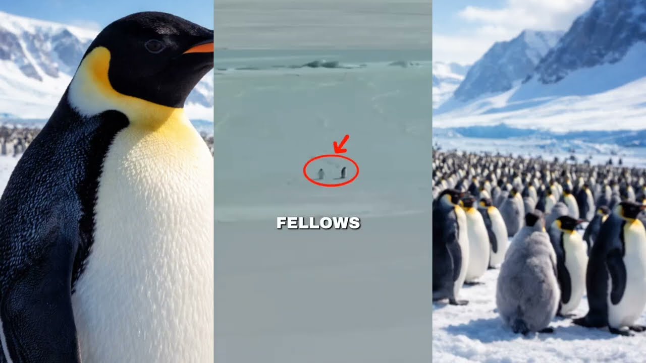 In Antarctica, penguins march together toward their breeding grounds