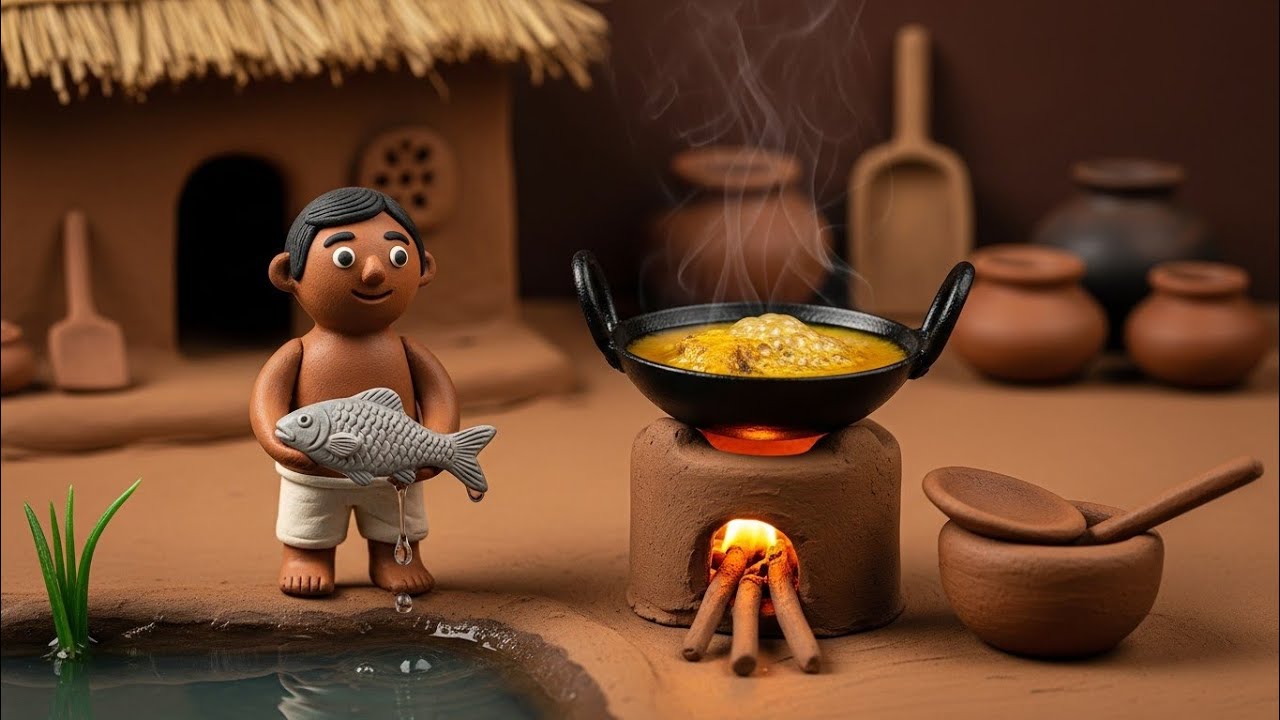 Mini Clay Fish Curry | Peaceful Tiny Cooking ASMR
