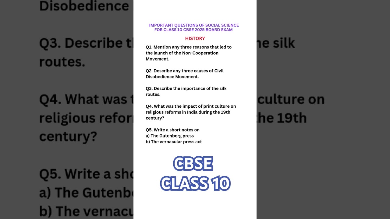 Important questions of social science for cbse class 10 board exam 2025 #cbseclass10