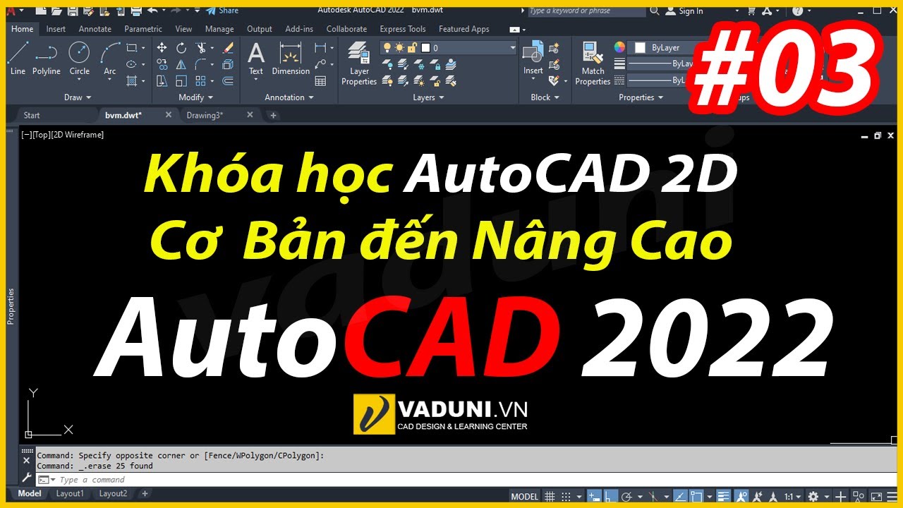 Bài 3 | Khóa học AutoCAD 2D từ cơ bản đến nâng cao | Giáo trình AutoCAD 2022