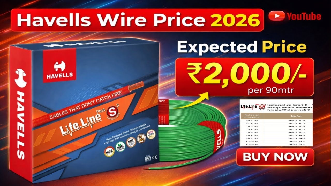 Havells Wire Price 2026 🔥 LifeLine Plus S3 | नया रेट लिस्ट Havells LifeLine Plus S3 🔥 असली रेट 2026