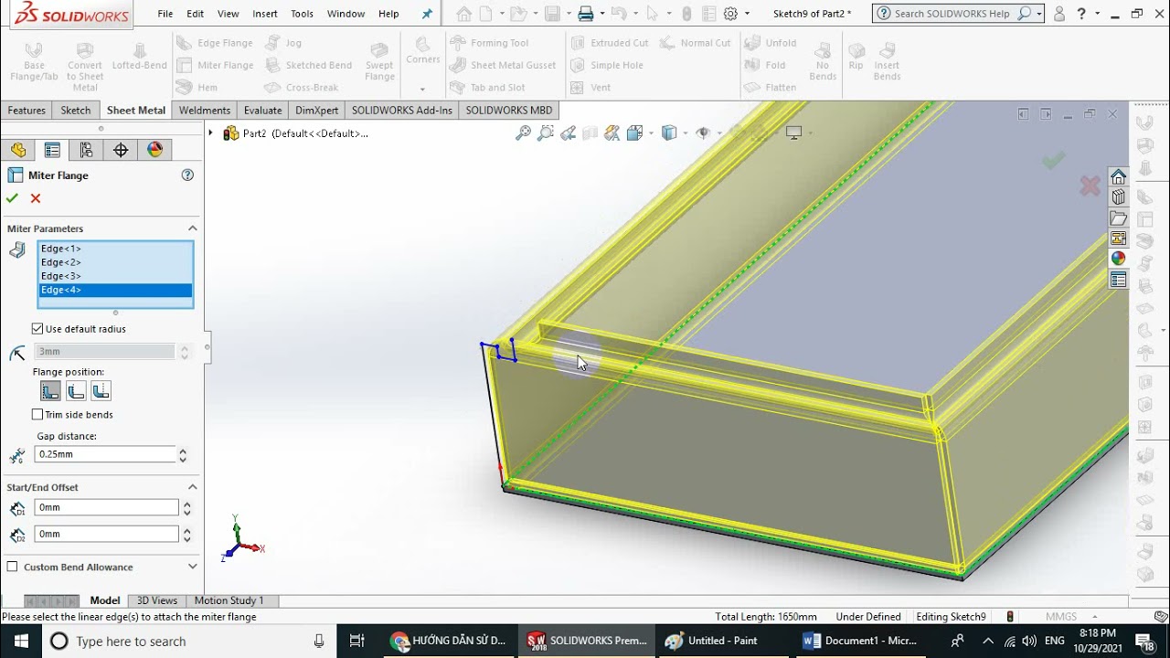 Solidworks Sheetmetal - Bài 1. Lệnh Base flange/ Edge Flange/ Hem trong Sheetmetal