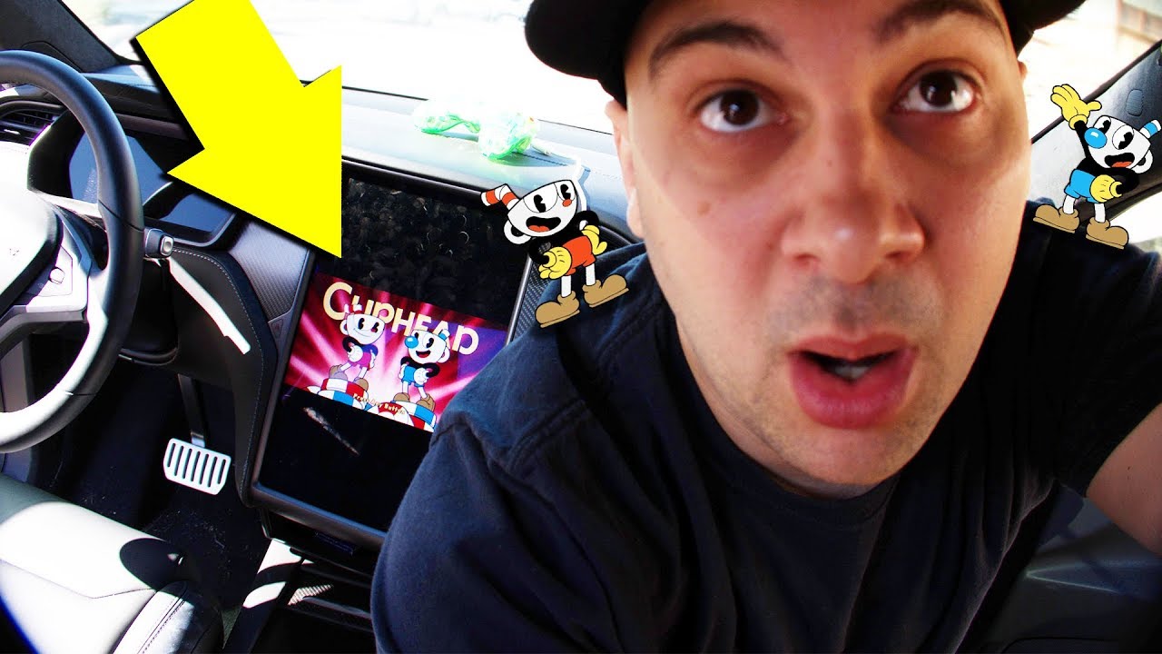 Playing CUPHEAD in my TESLA?!