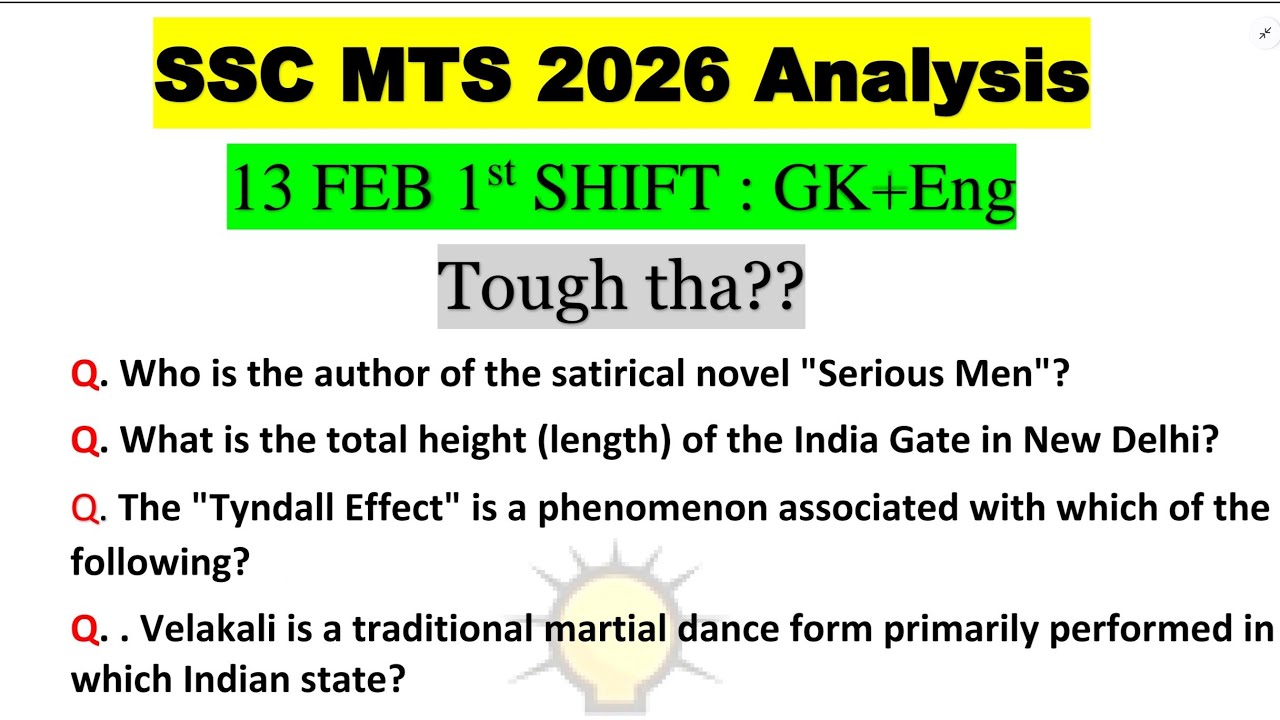 SSC MTS 2026 | 13 February Shift 1 Exam Analysis | Today Paper Review