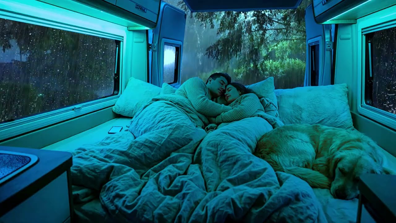 8 Hours Camper Van Rainstorm at Night 🌧️ Forest Ambience | No Music | Relaxing Deep Sleep