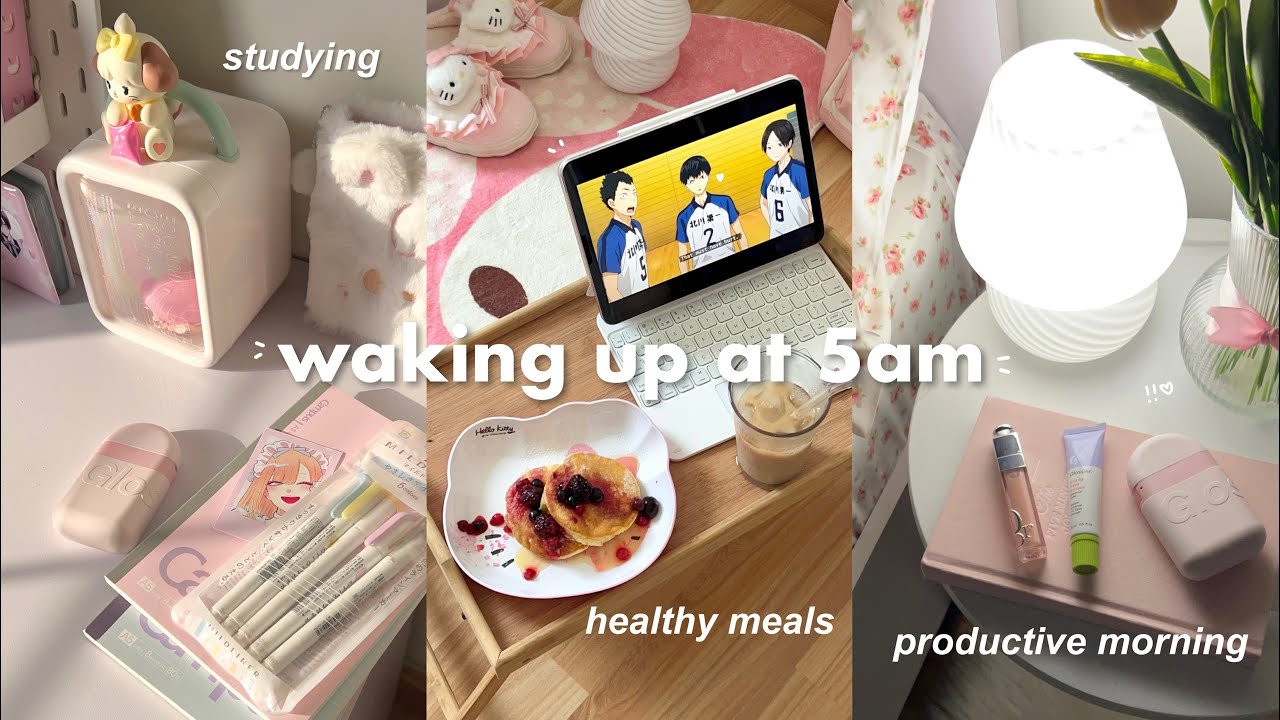 waking up at 5am🧁📝 5am studying, morning routine, closet cleaning, healthy meals, productive vlog 🍥