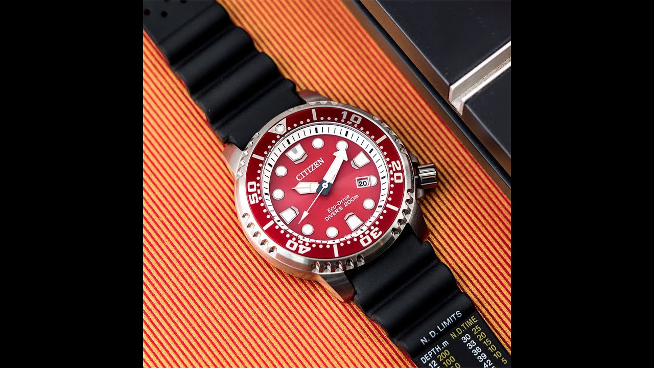 【CITIZEN】PROMASTER 潛水勇將光動能橡膠腕錶/黑x紅框 BN0159-15X