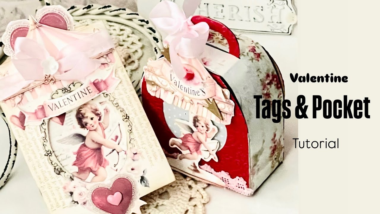 ✂️ TUTORIAL ✂️  VALENTINE TAGS & POCKET  Paper Crafts  Shabby Style Scrapbook | Iralamija