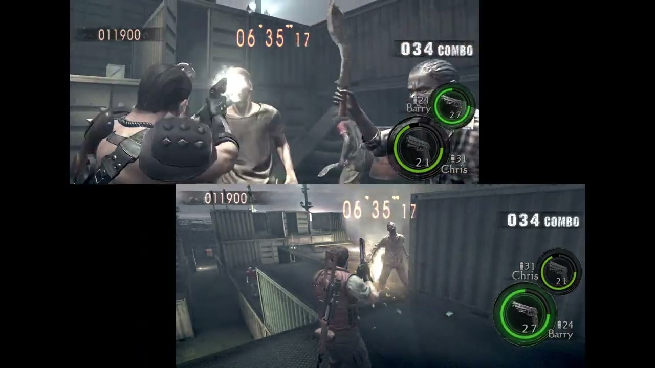 Resident Evil 5 Mercenaries Ship Deck Chris Warrior & Barry 150 Combo Split Screen