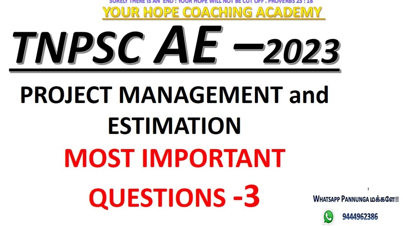 TNPSC AE –2023 PROJECT MANAGEMENT and ESTIMATION  Previous Year Important Questions @yourhopechannel