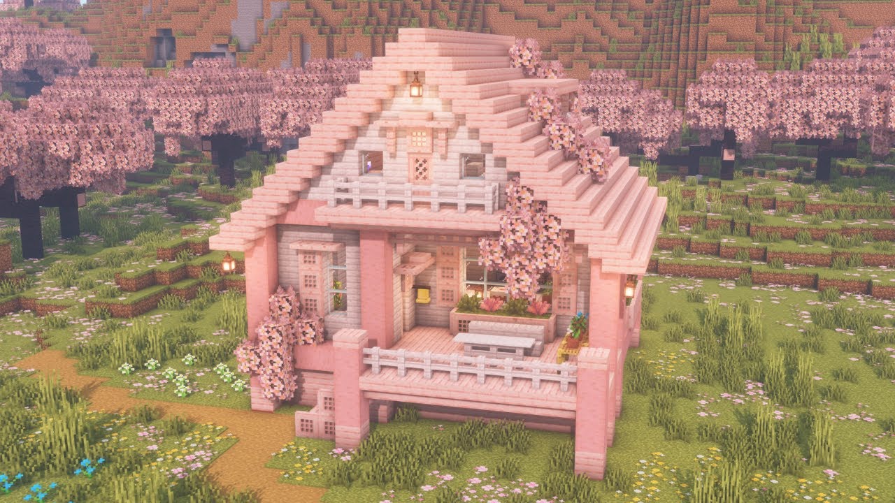 [Minecraft] How to Build a Cute and Simple Cherry Blossom House / Pale oak / Tutorial