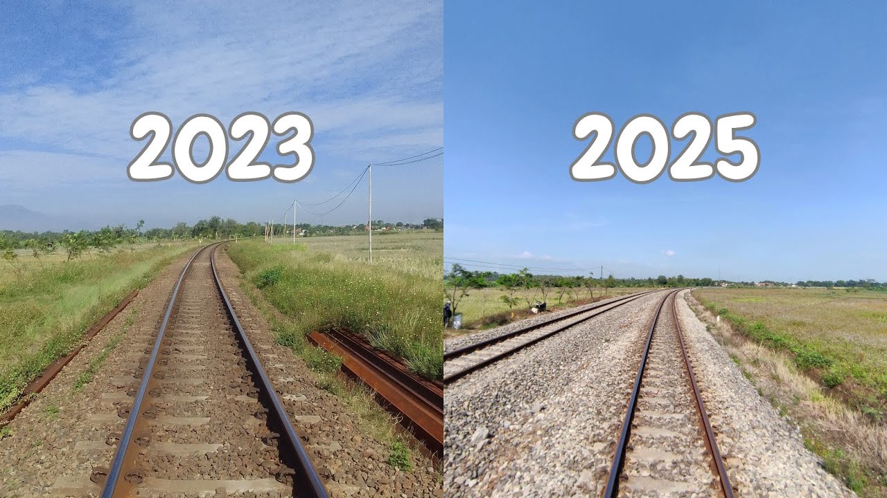 BEFORE AFTER 2023 HINGGA 2025 JALUR KERETA API ANTARA PETAK STASIUN HAURPUGUR - STASIUN CICALENGKA