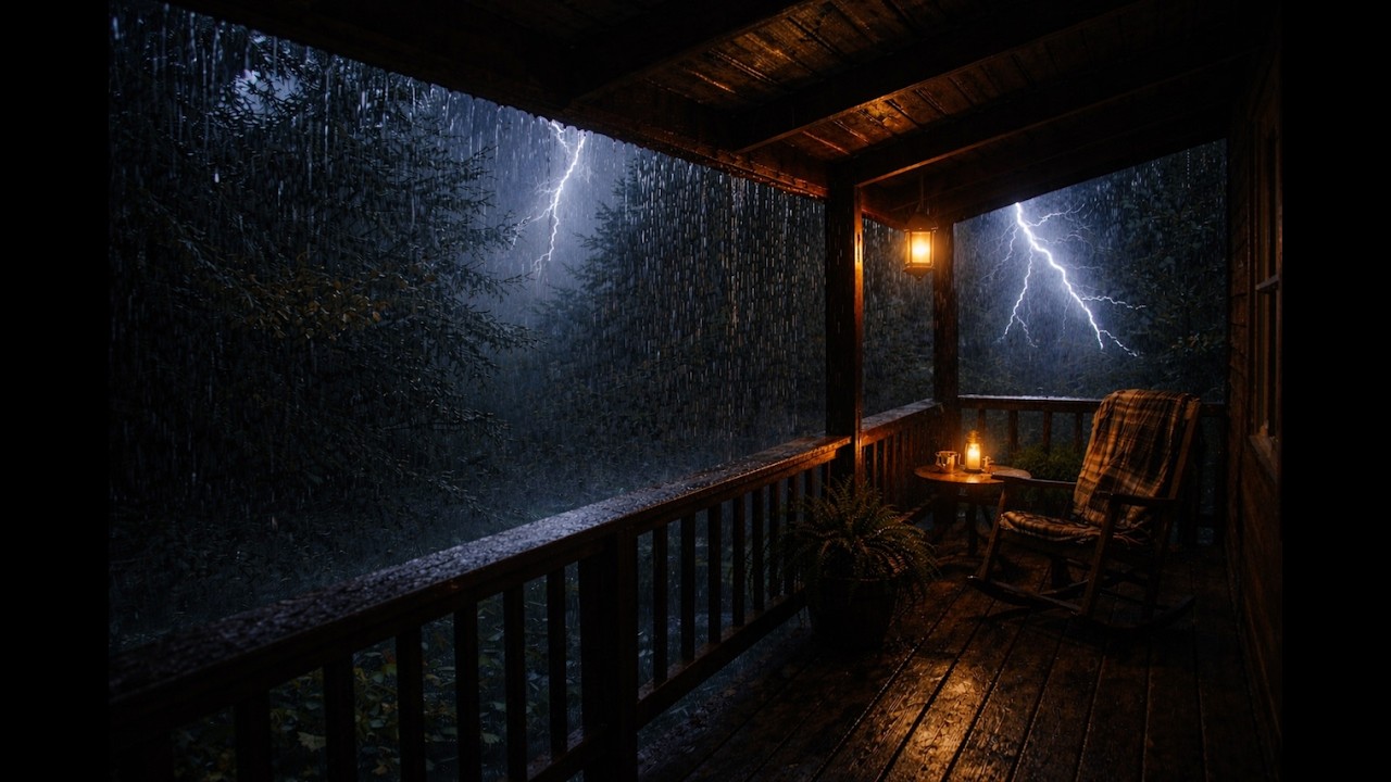 Fall Asleep Fast to Heavy Rain and Thunder on Porch Roof | 8 Hours