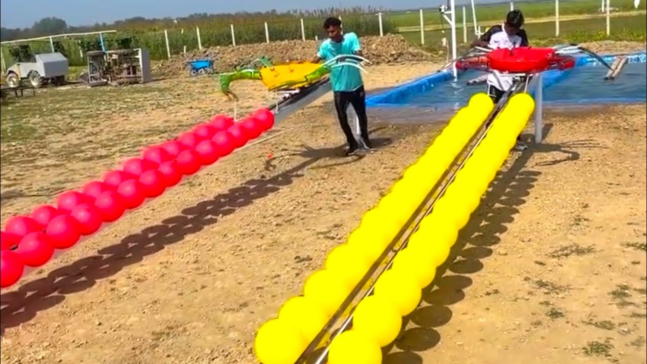 All the great prizes in the funny game of bursting balloons with toys