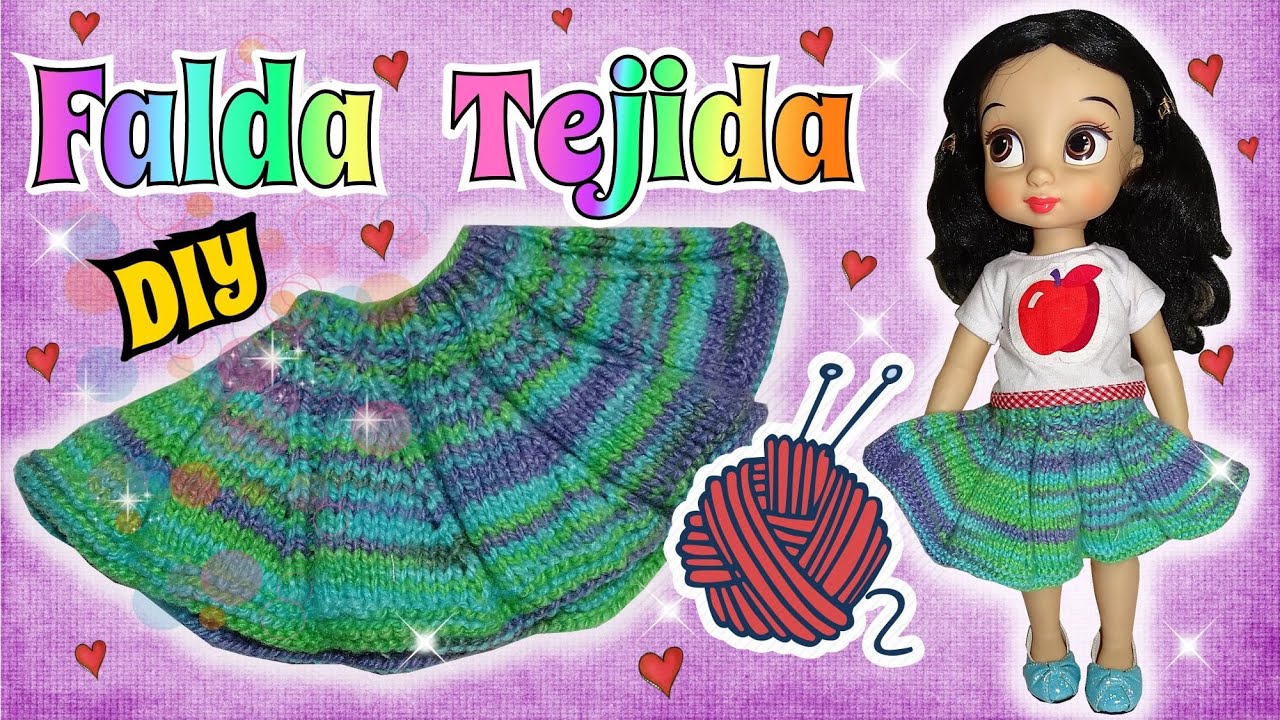 Como hacer una falda tejida con vuelo para muñecas - Dos agujas tutorial facil DIY
