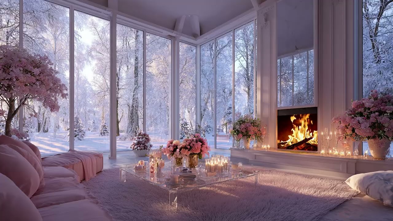 Peaceful Snow Wind and Soft Fireplace Sounds for Cozy Nights and Relaxing Winter Sleep