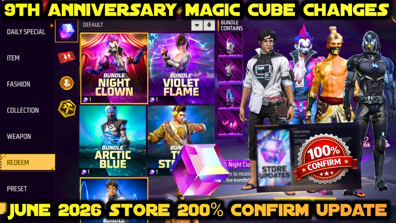 1 JUNE 2026 KO 9TH ANNIVERSARY NEXT MAGIC CUBE STORE UPDATE BUNDLE NEW FREE FIRE MEIN KAB AAYEGA