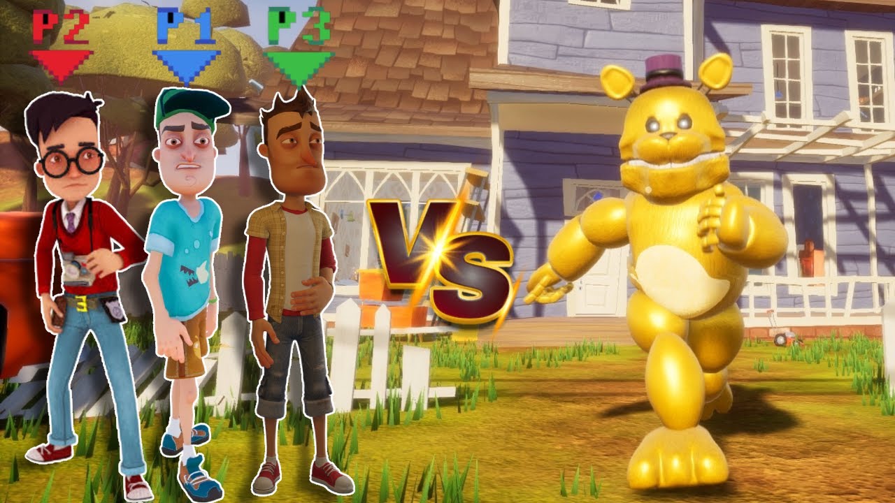 FAST FREDBEAR VS ME AND MY FRIENDS IN HELLO NEIGHBOR