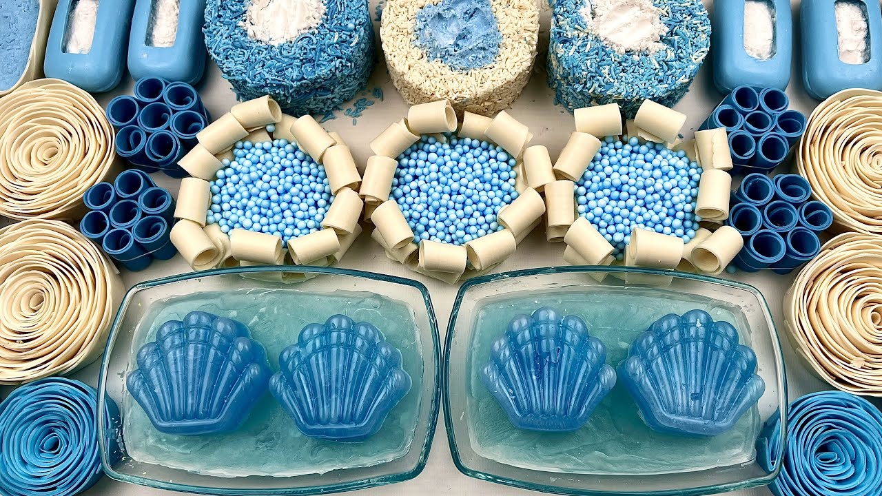 ASMR crunchy slime and starch soap boxes 💙 Satisfying soap video 🤍